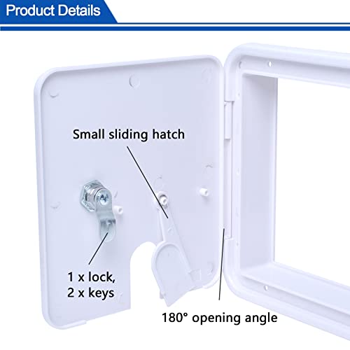 Rv Trailer Electric Power Cord Cable Hatch With 2 Keys, Camper Hose Storage Access Door Compartment W 8 Inch, H 8-1/2 Inch (White) #TOP1