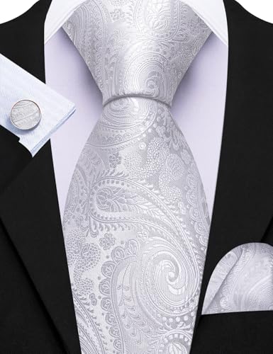 Image of Barry.Wang Paisley Tie Fashion Set Hanky Cufflinks Neckties for Men Woven Silk