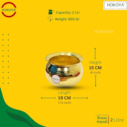 HOKOYA Brass Handi for Culinary Preparation (Water Capacity 2 Litres) Small Size Brass Handi for Cooking Biryani | Brass Kitchen Utensils - Image 3