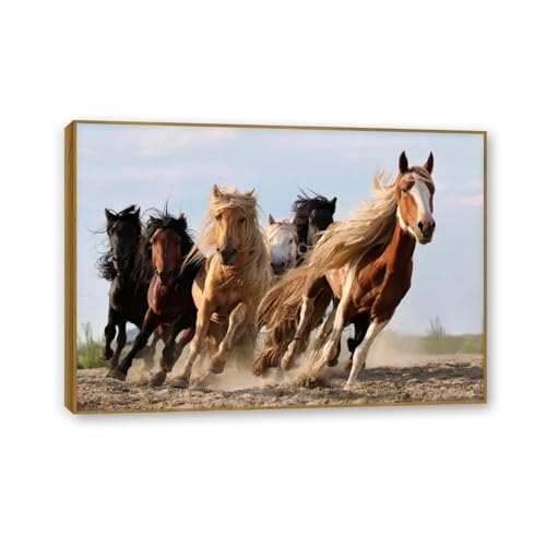 Tableau cheval MOBYAT 42x30cm en cadre teck pour decoration salon