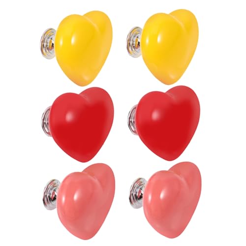 SEWOART 6個心形トイレボタン プッシュ式タンクレバー かわいい製取っ手 収納家具用シングルホールハンドル 女の子の寝室に適したモダンな