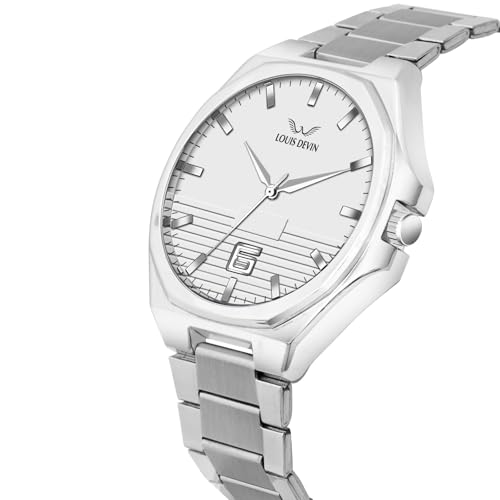 Image of LOUIS DEVIN Stainless Steel Chain Analog Wrist Watch for Men (Black /Blue /Green /White Dial) | LD-G076-CH