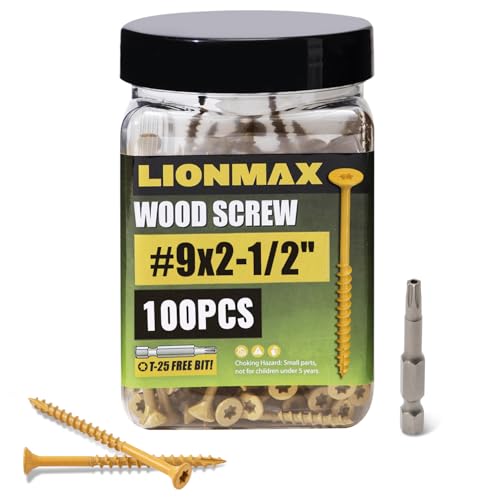 LIONMAX Deck Screws 2-1/2 Inch, #9 x 2-1/2', 100 PCS