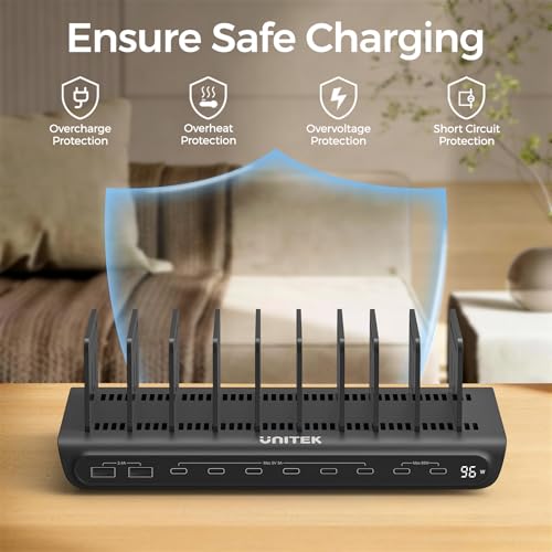 Image of Unitek 10-Port USB C Charging Station 96W with 2X 65W PD, [2A+8C] Laptop Charging Station for Multiple Devices, Fast Charger Dock for Home Office