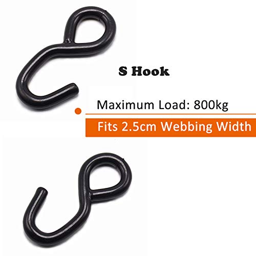 High Strength Steel Over Tire Wire Hook Heavy Duty Ratchet Hook for Tie Down Strap Webbing Car Hauler Tie Down Auto Transporter Trailer S Hook - 25mm x 800kg 4PCS