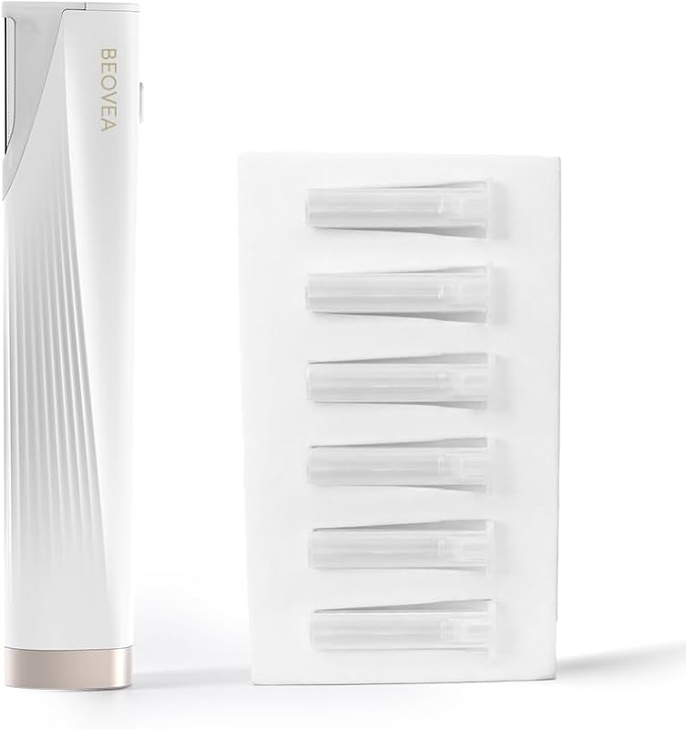 Aparelho de dermaplaning facial BEOVEA com luz LED, vibração de 3 velocidades e 6 lâminas substituíveis