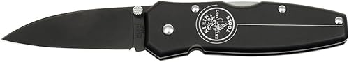 Klein Tools 44000-BLK Cuchillo de bloqueo ligero negro con mango de aluminio negro, hoja de punto de caída de 2-14 pulgadas
