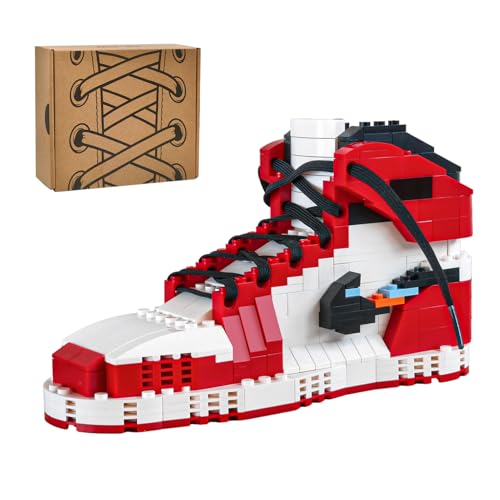 Basketball Red & White Sneaker Building Set with Black Shoelace Compatible with Lego 630 Accessory Sports Shoe Pen Holder Gift for Basketball Lovers Fathers Day Graduation Summer Gift 356 PCS