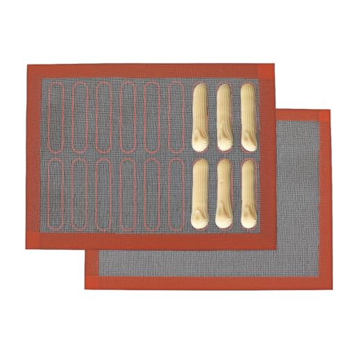 Perforated Silicone Baking Mats, 2pcs Reversible Silicone Baking Mat, Non Slip Reusable Eclair Baking Sheets for For Bread Cookies Open Mesh Oven Liners (Black-2Pcs)