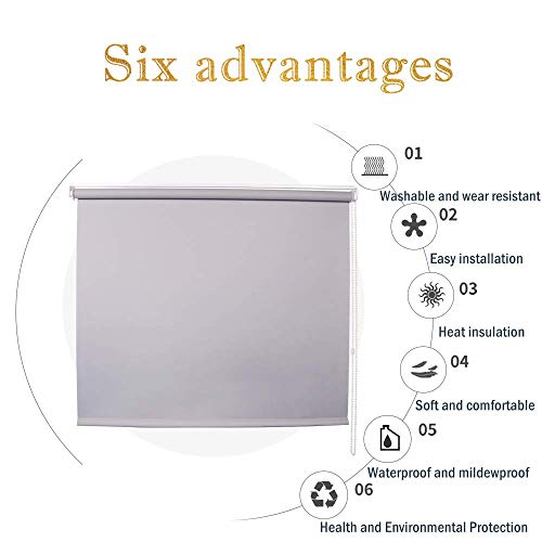 Luckup 100% Blackout Waterproof Fabric Window Roller Shades Blind, Thermal Insulated,Uv Protection,For Bedrooms,Living Room,Bathroom,The Office, Easy To Install 28" W X 79" L(Grey) #TOP4