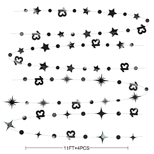 Image of Black 13th Birthday Decorations Number 13 Circle Dot Twinkle Star Garland Metallic Hanging Streamer Bunting Banner Backdrop for Girls 13 Year Old Birthday Thirteen Official Teenager Party Supplies