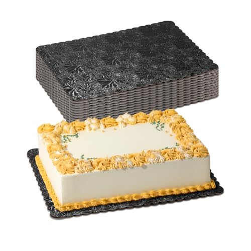 Fit Meal Prep [100 Pack] 14x10 Rectangular Cake Stand Black Cardboard Cake Boards Quarter Sheet Disposable Cake Base, Desserts and Pastries Food Bottoms Grease Proof and Moisture Resistant