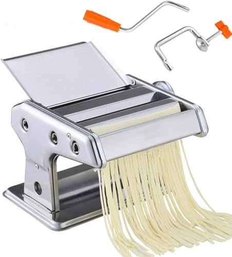 Máquina manual de acero inoxidable para hacer pasta, cortador profesional con instrucciones (idioma español no garantizado) y fácil de usar, perfecto para pasta casera (plata, talla única)