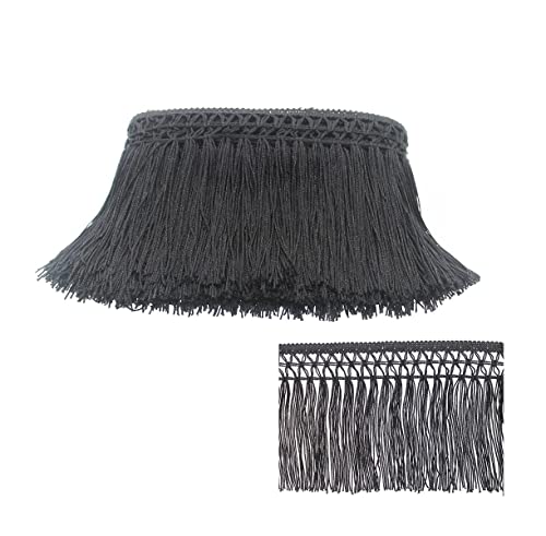 Yalulu 5 Meter Schwarz Spitzenband, Quasten, Quaste Seidig Fransen Geschnitten Fransenborte Kostüm Quaste Trimmen Cover