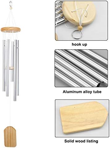 Bezavea Wind Chimes Outdoor, Pine Wood 6 Aluminum Tubes Wind Chimes, Garden Wind Chime with Natural Relaxing Soothing Sound, Wind Chimes for Garden Patio Backyard Home Decor