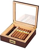 Flauno Cigar Humidor, Spanish Cedar Wood Humidor, Accurate Digital Hygrometer, Humidifier, Divider, Handmade Humidor Cigar Box with Glass Top Holds 30-40 cigars, Gift for Cigar Lovers