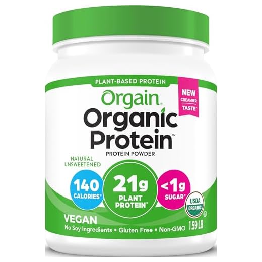 Orgain Organic Unflavored Vegan Protein Powder, Natural Unsweetened - 21g of Plant Based Protein, Non Dairy, Gluten Free, No Sugar Added, Soy Free, Non-GMO, 1.59 lb (Packaging May Vary)