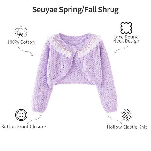 Baby Girl Shrug Cotton Knit Lace Round Neck Button Hollow Out Sweater3