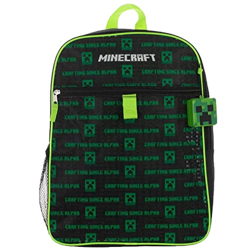 BIOWORLD Boys' Minecraft Creeper Youth 5 Piece Backpack Set, Green, One Size2