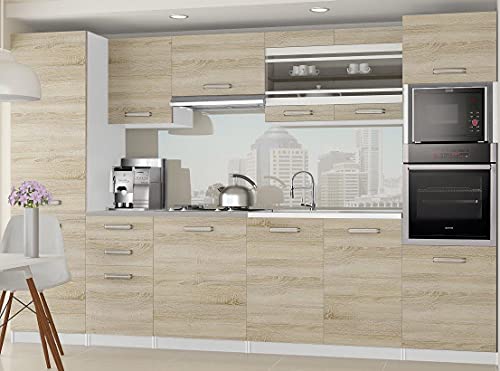  Knox  Cucina Lineare Completa L 300cm 8 pz  Piano di Lavoro Incluso  Set di mobili da Cucina