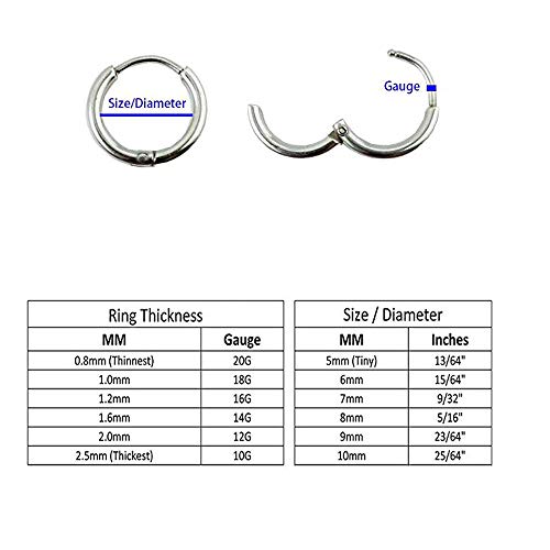 316L Surgical Stainless Steel Huggie Hoop Earrings Rose Gold 6mm 8mm 10mm 12mm Hypoallergenic Earrings Hoop Cartilage Helix Lobes Hinged Sleeper Earrings For Men Women (G04)