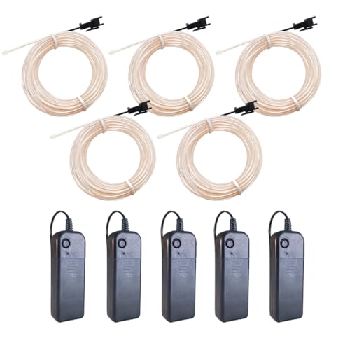 Image of MaxLax EL Wire White 5-Pack, 9ft /2.75m Neon Light Wire with Noise Reduction and Battery Pack