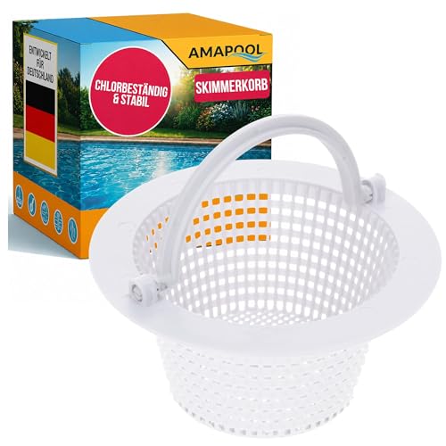 Amapool Skimmerkorb 16 cm Durchmesser - Ersatzkorb für Standard Skimmer - Pool Vorfilter Sieb - mit Griff für einfache Entnahme - chlorbeständig und stabil