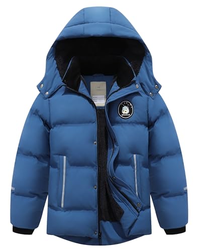 Kids Boy's Waterproof Puffer Cotton Jacket Warm Fleece Lined Down Coat Thick Hooded Winter Coat