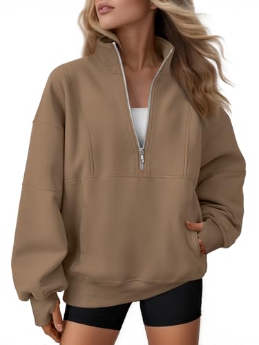 Image of AUTOMET Women's Quarter Zip Oversized Sweatshirt Fleece Mock Neck Pullover