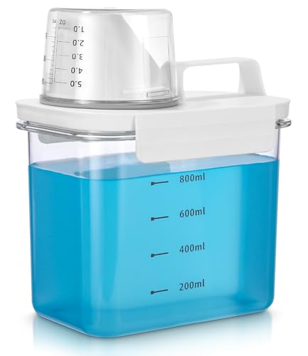 1100ml Luftdichter Waschmittelspender mit Messbecher, Waschpulver Aufbewahrungsbox, Waschpulverspender, Waschmittelbox Vorratsbehälter, Mehrzweck Waschmittelbox für Waschpulver, Wäscheparfüm