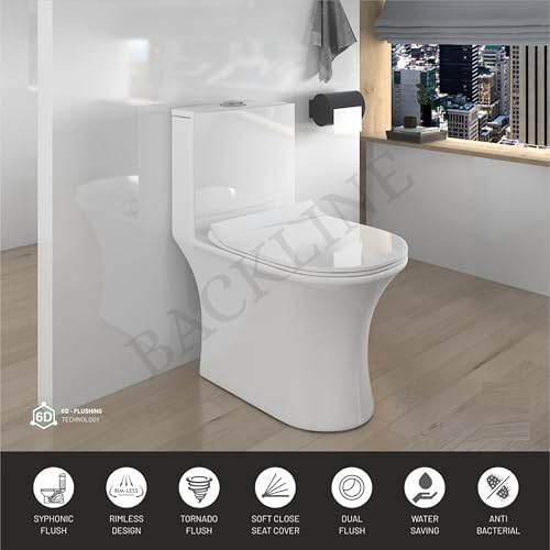 Image of B Backline 5D Siphonic Rimless Flushing Commode /One Piece Ceramic Western Toilet /European Commode /Water Closet S Trap 9 inch Outlet Is From Floor For Bathroom - (White) (7 Years Color Warrenty)
