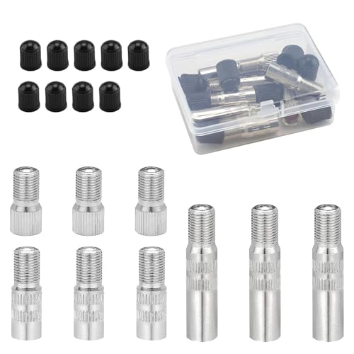 LINTRA 9 Pièces Válvula Extension Pneu, 3 Longueurs de Rallonge de Valve, Adaptateur D'extension Valve avec 9 Bouchons de Válvula, Rallonge Gonflage Pneu...