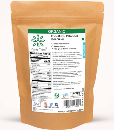 Image of Pure Tree Certified Organic Dalchini Powder | 850 g | Organic Cinnamon Powder | Dal Chini Powder Indian Spices Aroma & Flavour | Gluten Free Cineman Dalchini