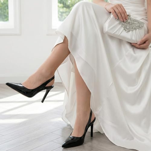 Image of heelchic Slingback Heels for Women Pointed Toe Stiletto Heel Closed Toe Pumps Slip on High Heels 2.95 inch Dress Pumps