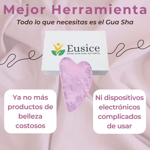 EUSICE - Gua Sha Cuarzo Rosa Piedra Natural, Masaje de Ojos y Cara, Relajación Corporal y Mental, La Herramienta Facial Antienvejecimiento Definitiva, 100% Hecha a Mano a partir de una Roca en bruto - imagen 4