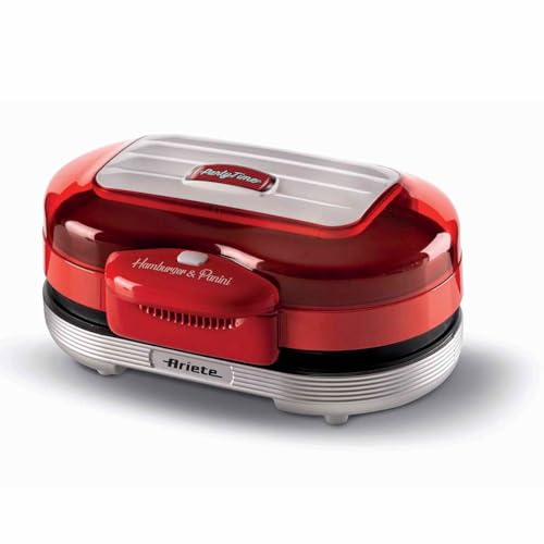 Ariete 205, Grill Burguer Retrô Vermelha - Party Time, Grelha Hamburguer e Aquece Pães, Base dupla antiaderente, 1200W - 127V - Imagem 4