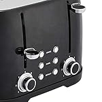 Amazon Basics 4 Slice Toaster, With 6 Browning Settings, Extra Wide Slots For Bagels and Special Breads, Removable Easy-to-Clean Crumb Tray, Cancel/Defrost/Bagel Buttons, 1600W, Black - Image 3