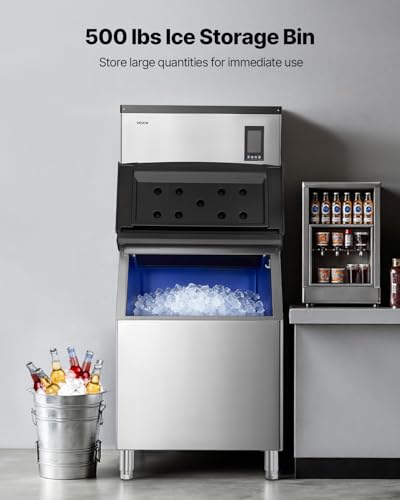 Image of VEVOR Commercial Ice Maker Machine, 1000LBS /24H Ice-Making Machine with 500LBS Stainless Steel Storage Bin, Auto Self-Cleaning Ice Maker with Touchscreen for Bar Cafe Restaurant Business Commercial