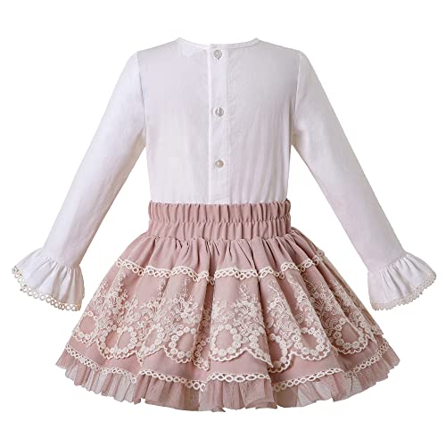 Image of Girls Vintage Lace Winter Wedding Skirt Outfit Teens Kids Pretty Special Occasion Party Clothing Set