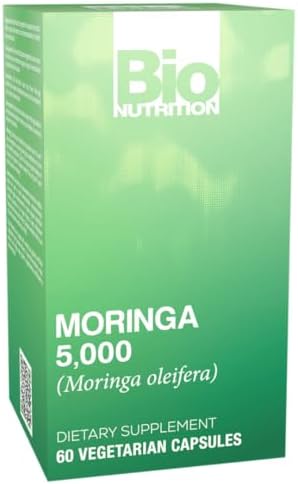 Bio Nutrition Moringa 5000mg 60 Vegetarian Capsules | Complete Green Superfood | Nature’s Multivitamin | Energy and Gut Health