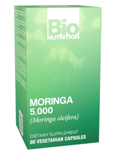 Bio Nutrition Moringa 5000mg 60 Vegetarian Capsules | Complete Green Superfood | Nature's Multivitamin | Energy and Gut Health