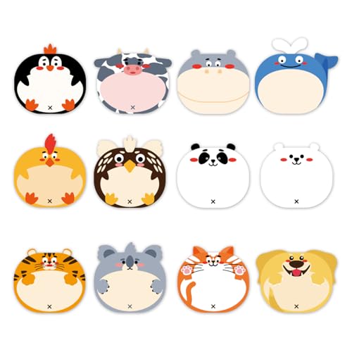 PEUTIER Cute Sticky Notes, 24 Pieces Cartoon Animals Sticky Kawaii Notes Fun Sticky Notes Cute Notepads Last Day of School Stationery Supplies for Office Kids Students Roommates Tab