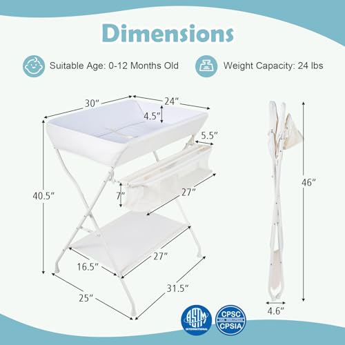 Image of Costzon Changing Table, Portable Baby Changing Table Foldable Diaper Changing Station with Safety Belt, Large Storage Rack & Shelf, Nursery Organizer for Newborn Infant (Beige)