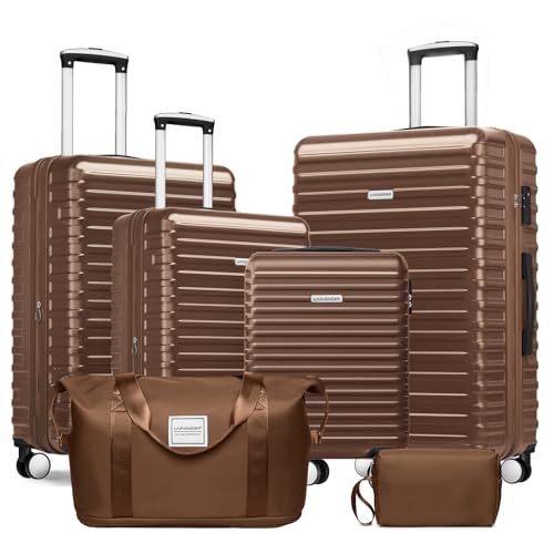 LARVENDER Luggage 6 Piece Expandable Luggage ABS Hardshell Carry on Suitcase with Spinner Wheels TSA Lock Large Checked Travel Suitcase for Women and Men Mocha(16/20/24/28/DB/TB)