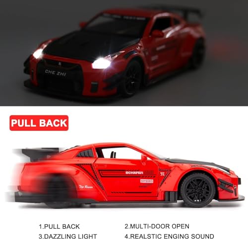 Image of Invite Enterprise 1:24 Scale Compatible For Nissan Gtr Model Car Toy, Zinc Alloy Pull Back Toy Car With Sound And Light For Kids Boy Girl Gift? Red - Color ?