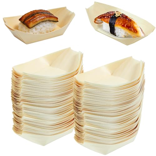 Bandejas desechables de madera para sushi, 100 piezas miniatura 1