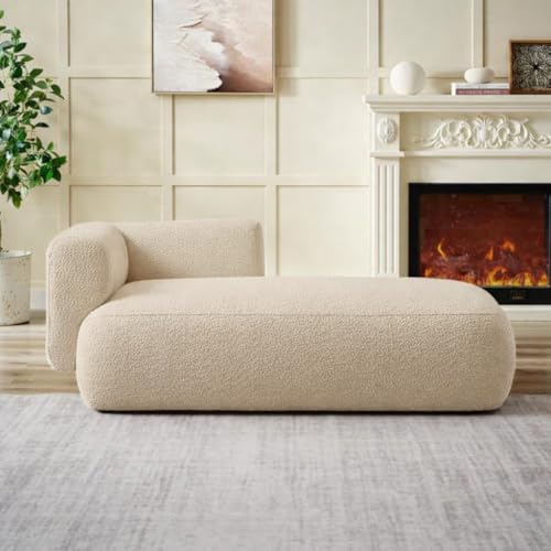 Image of Boucle Fabric Upholstered Samuel Diwan, Couch, Chaise Lounge, Settee, Sofa, Chaise Lounge, Beige