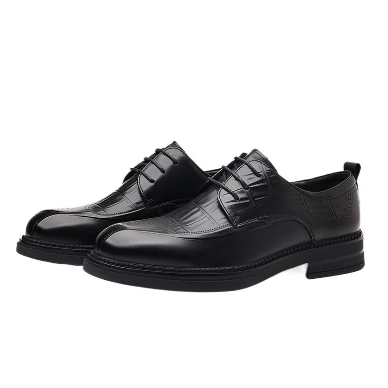 Man Brogue Business Shoes Mens Genuine Leather Lace Up Oxfords Comfort Wide Round Toe Non-Slip Dress Shoes