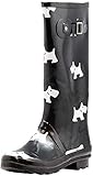 NORTY - Womens Hurricane Wellie Scotty Dog Print Hi-Calf Rain Boot, Black 40884-11B(M) US