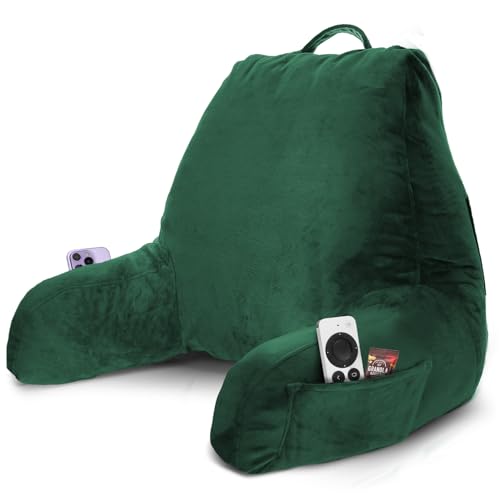 Image of Nestl Reading Pillow with Shredded Memory Foam, Designed for Sitting Up in Bed and Couch, Back and Arms Adjustable Support for Adult & Teens Backrest Pillows for Reading with Washable Cover Dark Green